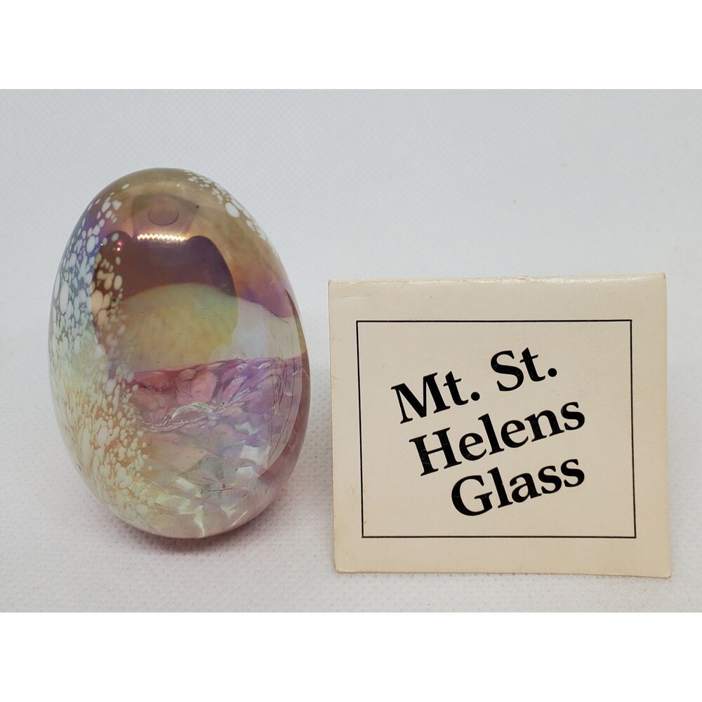 Mt. St. Helen's Iridescence Handblown Glass Egg Paperweight, Glass Eye Studio,